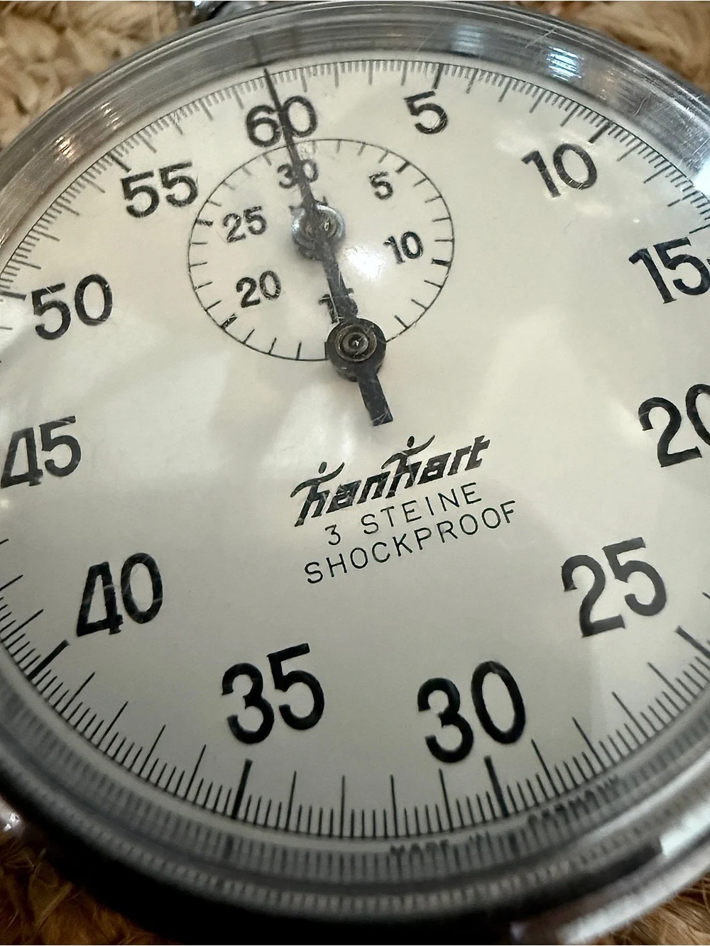 Vintage Hanhart Mechanical Stop Watch 55mm Manual Wind 1/5 Sec Germany